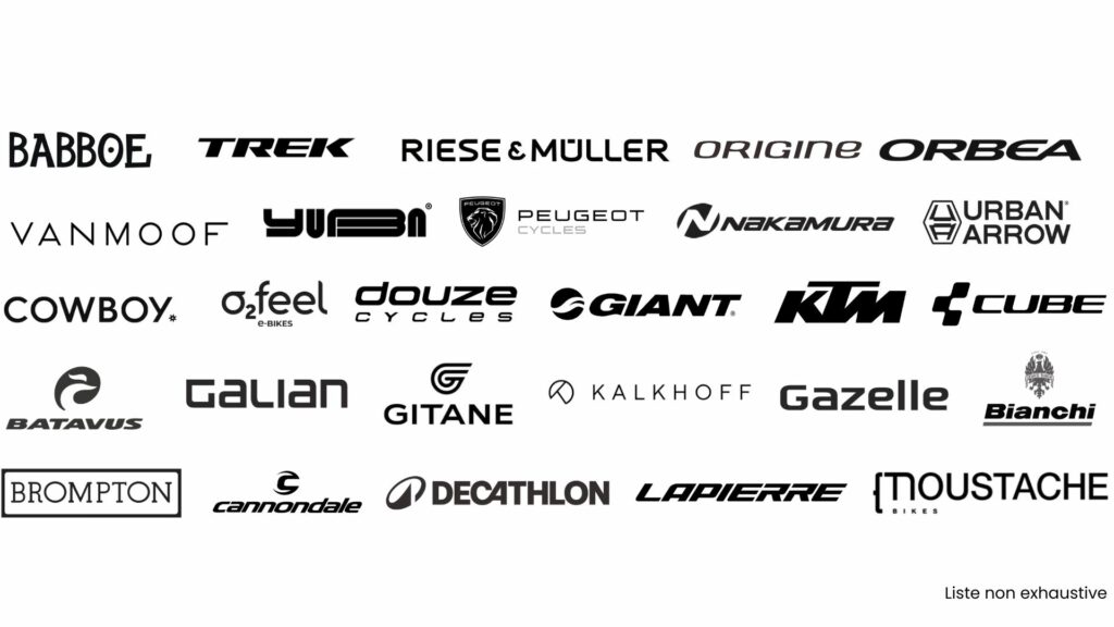 babboe, trek, riese & muller, origine, orbea, vanmoof, yuba, peugeot cylces, nakamura, urban arrow, cowboy, o2feel, douze cylces, giant, ktm, cube, batavus, galian, galian, kalkhoff, gazelle, bianchi, brompton, cannondale, decathlon, lapierre, moustache 